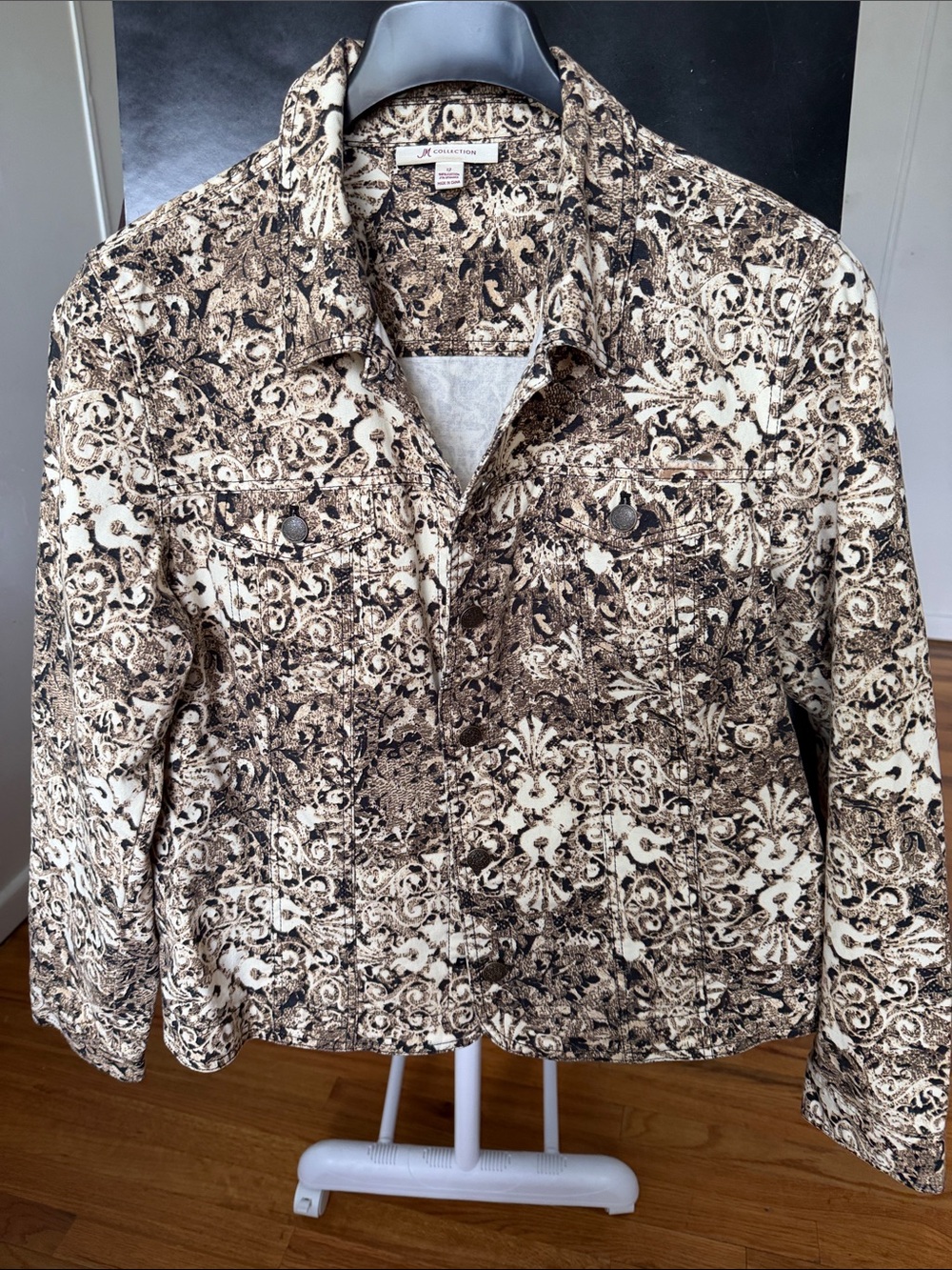 JM Collection Print Button-Front Women's Jacket - Beige/Brown SZ 12
